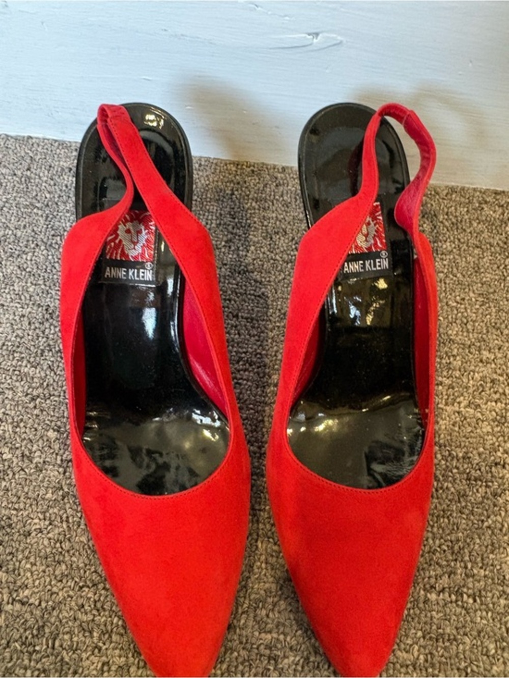 Anne Klein Red Suede Pointed-Toe Slingback Pumps